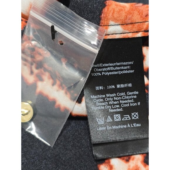 Halston‎ Women's Black Printed Button Up Blouse Roll Tab Sleeve Size L NWT - Picture 8 of 13